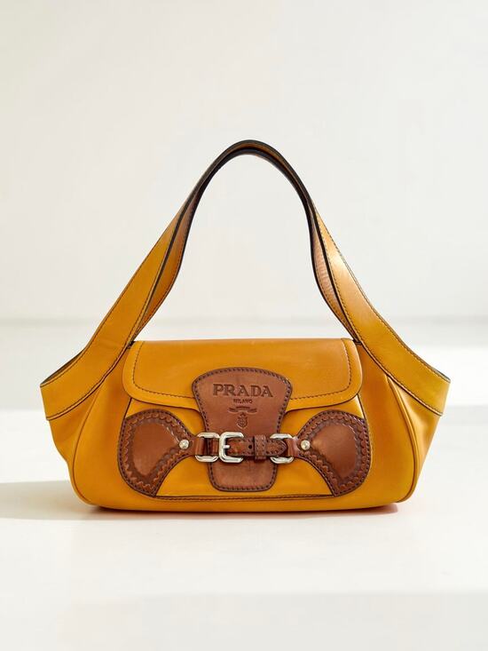 Prada Handbags - Prada Vitello Cuoio Vintage Cognac Brown Brogue Buckle Shoulder bag